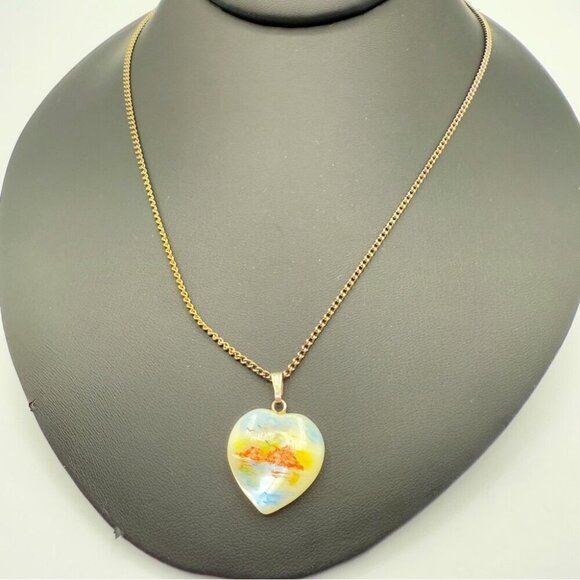 Artisan Handpainted Moonstone Heart Pendant Necklace - Picture 2 of 9